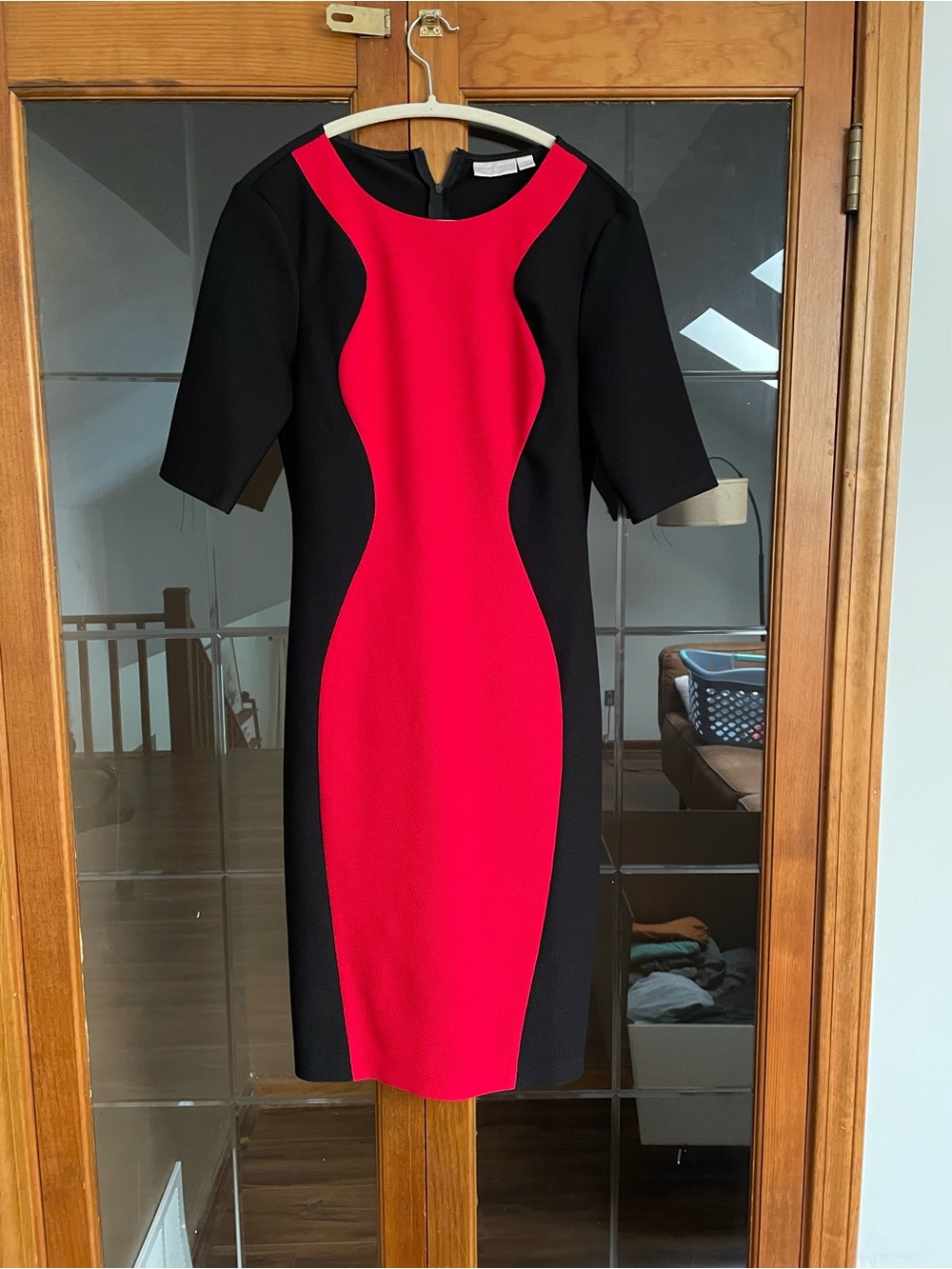 Bisou Bisou Black and Red Colorblock Midi Dress